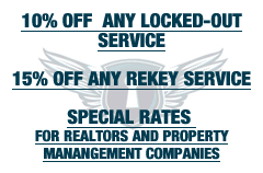 10% Off Any Locked-out Service, 15% Off Any Rekey Job, Special Rates for Realtors and Property Management Companies, Eagle Locksmith, Phoenix Area, Arizona